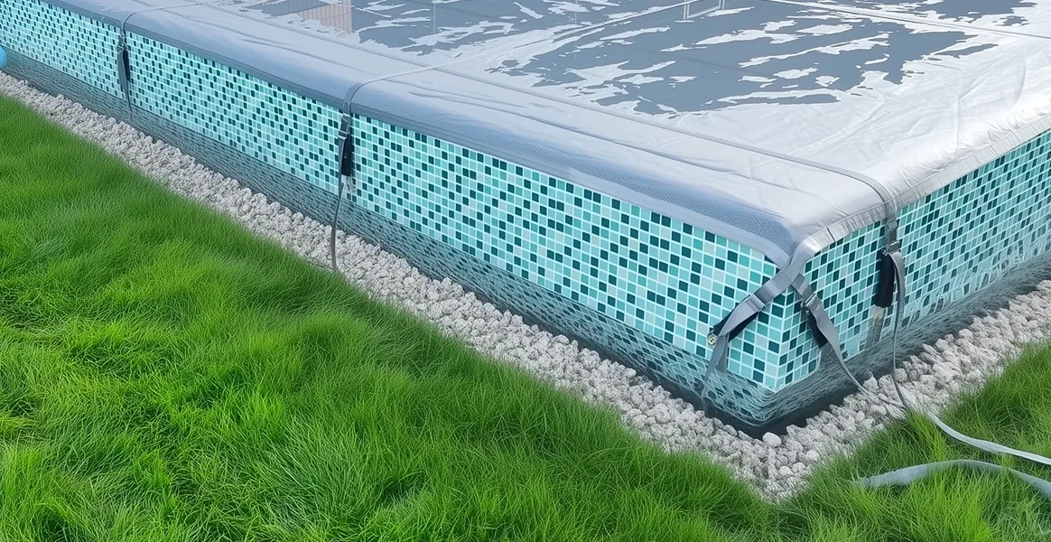 Покрывало для бассейна под снегом — защита зимой в Ивантеевке